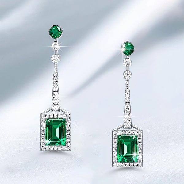 Emerald Cut Rectangle Drop Earrings Sterling Silver - Rhodium Plated