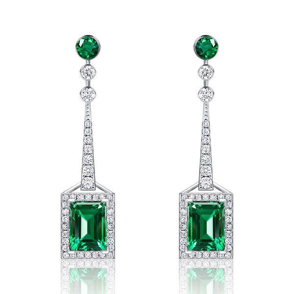 Emerald Cut Rectangle Drop Earrings Sterling Silver - Rhodium Plated