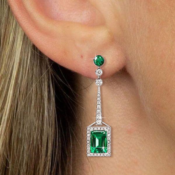 Emerald Cut Rectangle Drop Earrings Sterling Silver - Rhodium Plated