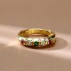 Vintage Inspired Ruby & Emerald Wedding Band - 18K Gold Plated Sterling Silver Ring