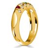 Vintage Inspired Ruby & Emerald Wedding Band - 18K Gold Plated Sterling Silver Ring