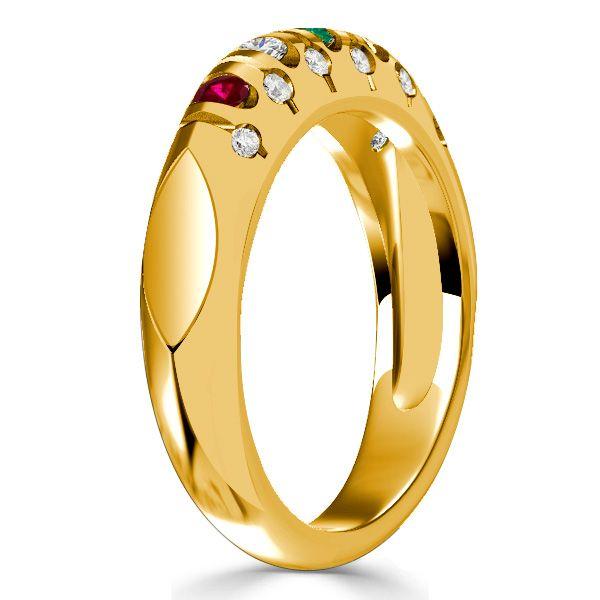 Vintage Inspired Ruby & Emerald Wedding Band - 18K Gold Plated Sterling Silver Ring