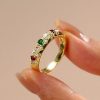 Vintage Inspired Ruby & Emerald Wedding Band - 18K Gold Plated Sterling Silver Ring