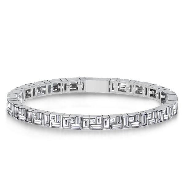 Stacked Design Baguette Tennis Bracelet for Women in Rhodium Plated Sterling Silver