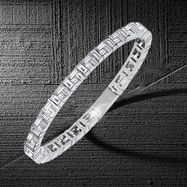 Stacked Design Baguette Tennis Bracelet for Women in Rhodium Plated Sterling Silver