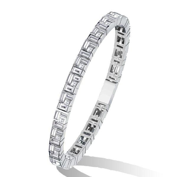 Stacked Design Baguette Tennis Bracelet for Women in Rhodium Plated Sterling Silver