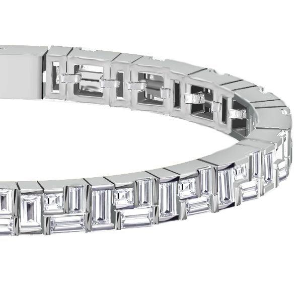 Stacked Design Baguette Tennis Bracelet for Women in Rhodium Plated Sterling Silver