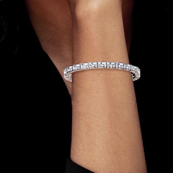 Stacked Design Baguette Tennis Bracelet for Women in Rhodium Plated Sterling Silver
