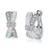 Sterling Silver Opal Knot Design Hoop Earrings with Rhodium Plating