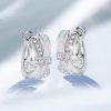 Sterling Silver Opal Knot Design Hoop Earrings with Rhodium Plating