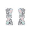 Sterling Silver Opal Knot Design Hoop Earrings with Rhodium Plating
