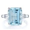 Emerald Cut Aquamarine Three Stone Engagement Ring in Sterling Silver