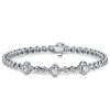 925 Sterling Silver Floral Round Cut CZ Bracelet for Wedding (6-9 Inches)