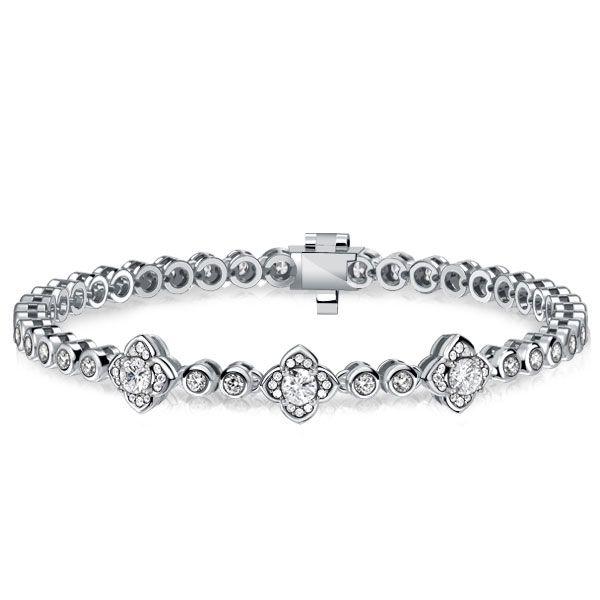 925 Sterling Silver Floral Round Cut CZ Bracelet for Wedding (6-9 Inches)