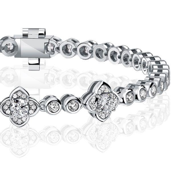 925 Sterling Silver Floral Round Cut CZ Bracelet for Wedding (6-9 Inches)
