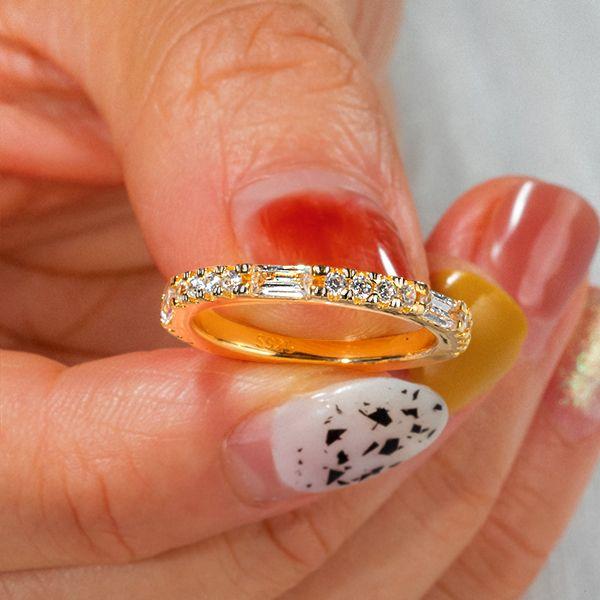 18K Gold Plated Sterling Silver Half Eternity Baguette Wedding Band (1.50 CT. TW.)