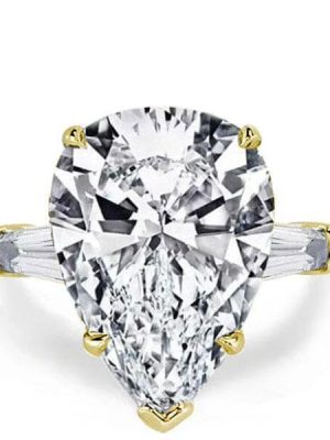 Pear-Shaped White Sapphire Three Stone Engagement Ring in 18K Gold Plated Sterling Silver