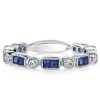 Three Stone Round Cut White & Blue Sapphire Bridal Set - Sterling Silver