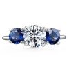 Three Stone Round Cut White & Blue Sapphire Bridal Set - Sterling Silver