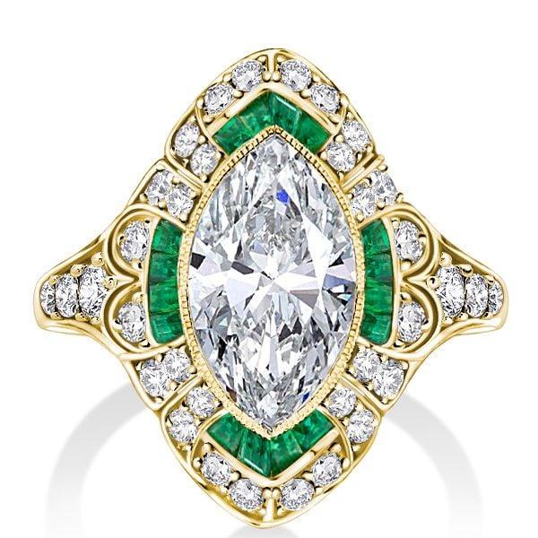 Art Deco Marquise Cut Milgrain Halo Engagement Ring in Sterling Silver