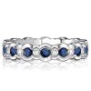 Channel Set White and Blue Sapphire Eternity Band Ring in Sterling Silver