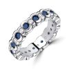 Channel Set White and Blue Sapphire Eternity Band Ring in Sterling Silver