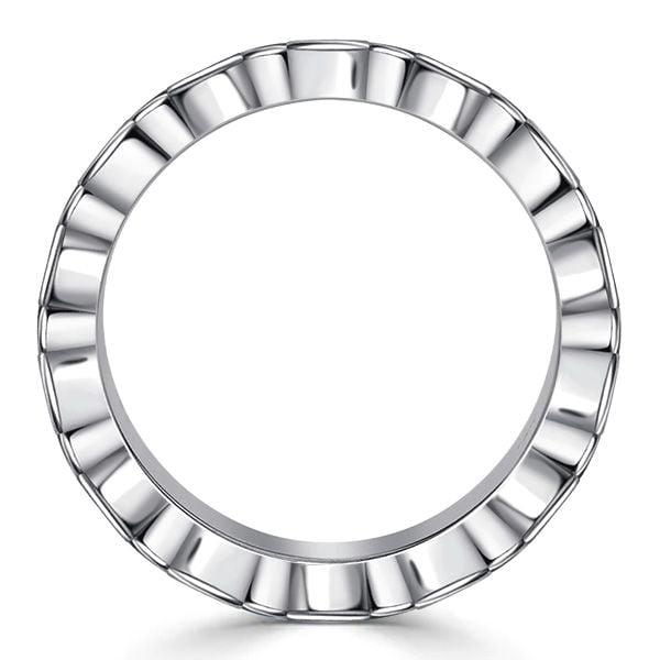 Channel Set White and Blue Sapphire Eternity Band Ring in Sterling Silver