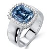 Cushion Cut Blue Topaz Halo Engagement Ring in Sterling Silver