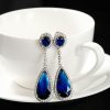 Pear Cut Created Sapphire Drop Earrings for Women - Silver Plated