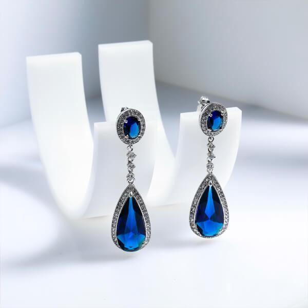 Pear Cut Created Sapphire Drop Earrings for Women - Silver Plated