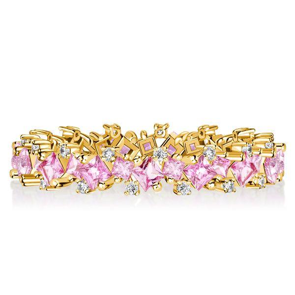 Princess Cut Pink Sapphire Eternity Band Ring - 18K Gold Plated Sterling Silver