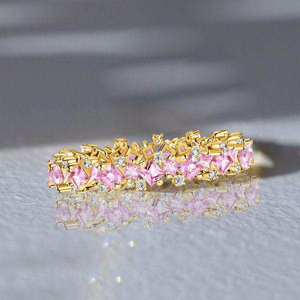 Princess Cut Pink Sapphire Eternity Band Ring - 18K Gold Plated Sterling Silver