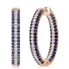 Sterling Silver Triple Row Blue & White Round Stone Hoop Earrings, Hinged Back