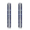 Sterling Silver Triple Row Blue & White Round Stone Hoop Earrings, Hinged Back