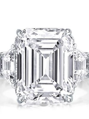 Emerald Cut Three Stone Engagement Ring - 925 Sterling Silver