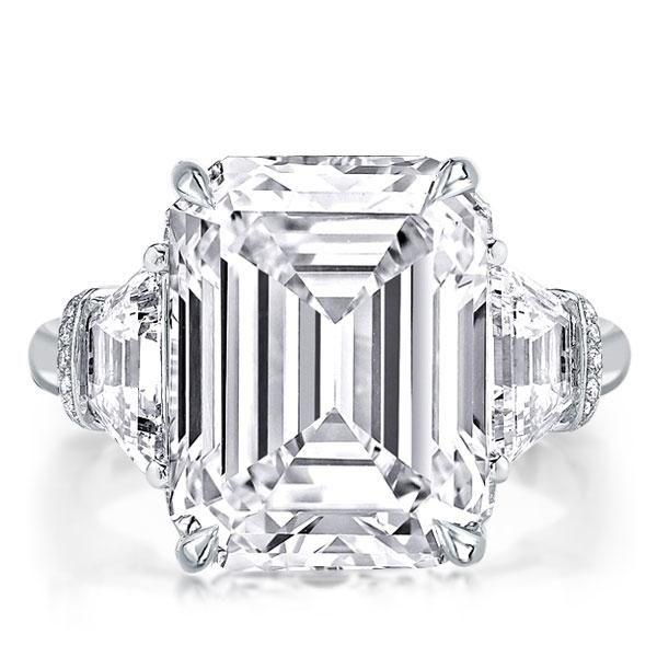 Emerald Cut Three Stone Engagement Ring - 925 Sterling Silver