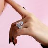 Emerald Cut Three Stone Engagement Ring - 925 Sterling Silver