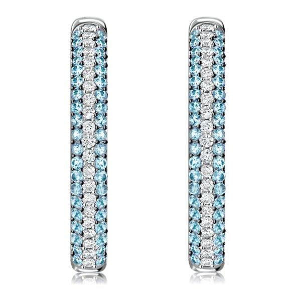 Triple Row Aquamarine Oval Hoop Earrings in Sterling Silver