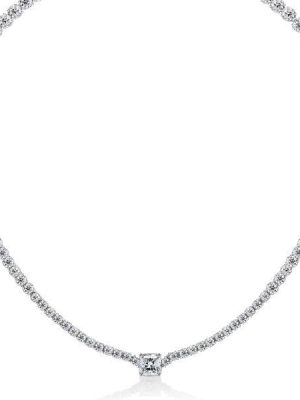 Cushion Cut Eternity Necklace for Women in 925 Sterling Silver with Rhodium Finish