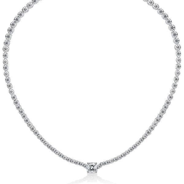 Cushion Cut Eternity Necklace for Women in 925 Sterling Silver with Rhodium Finish