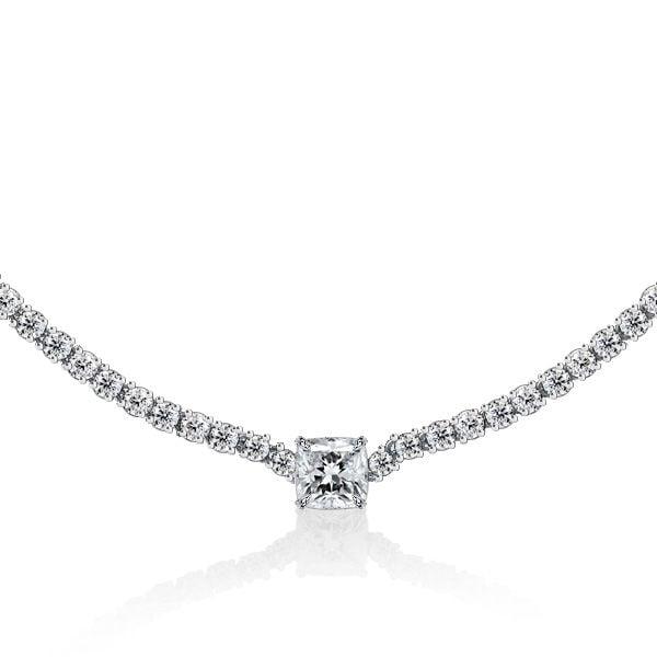 Cushion Cut Eternity Necklace for Women in 925 Sterling Silver with Rhodium Finish