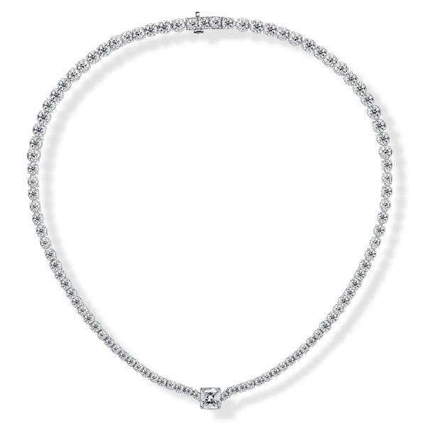 Cushion Cut Eternity Necklace for Women in 925 Sterling Silver with Rhodium Finish