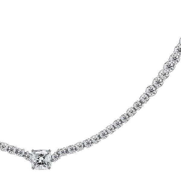 Cushion Cut Eternity Necklace for Women in 925 Sterling Silver with Rhodium Finish