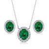Emerald Sapphire Halo Necklace & Earrings Set | Sterling Silver | 2.81 CT. TW.