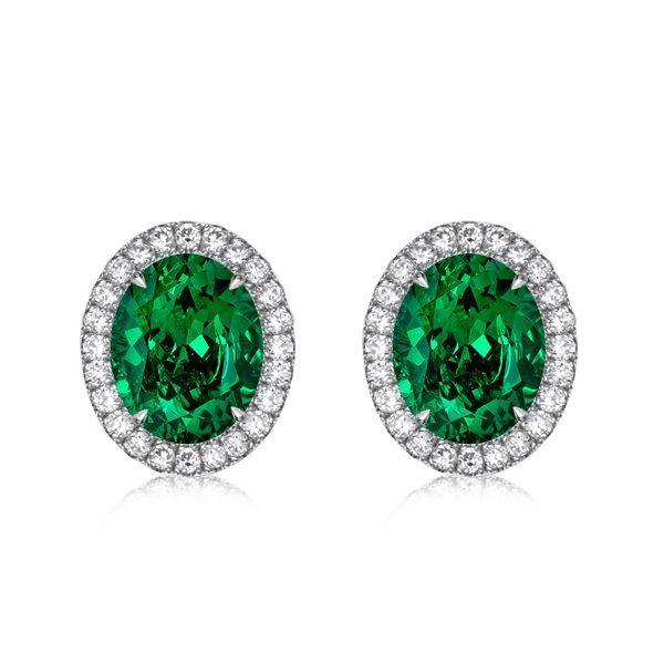 Emerald Sapphire Halo Necklace & Earrings Set | Sterling Silver | 2.81 CT. TW.