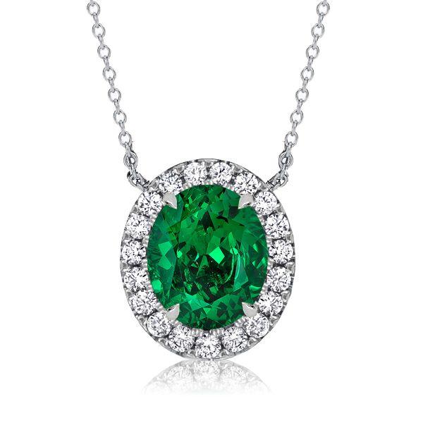 Emerald Sapphire Halo Necklace & Earrings Set | Sterling Silver | 2.81 CT. TW.