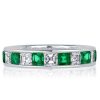 Emerald Green Asscher Cut Eternity Ring - Sterling Silver Band