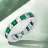 Emerald Green Asscher Cut Eternity Ring - Sterling Silver Band