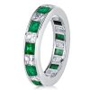 Emerald Green Asscher Cut Eternity Ring - Sterling Silver Band