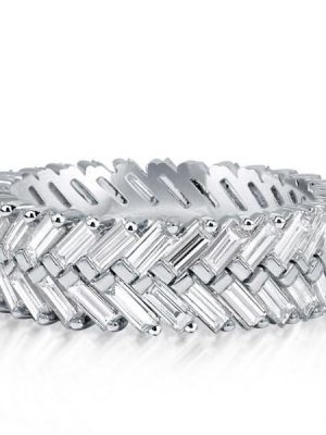 Baguette Cut Eternity Band - Double Row White Sapphire Wedding Ring - Sterling Silver
